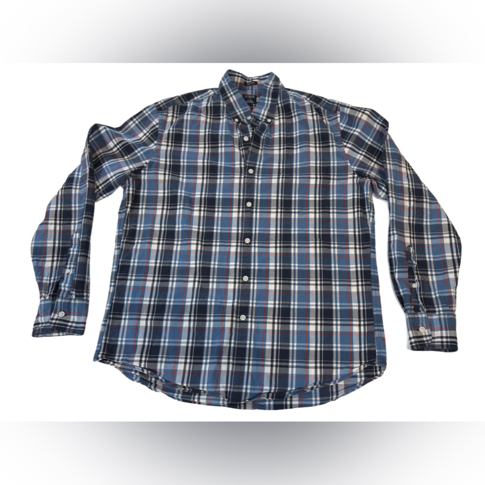 J. Crew Men’s Plaid Navy/Red/Blue/White Button Down Shirt